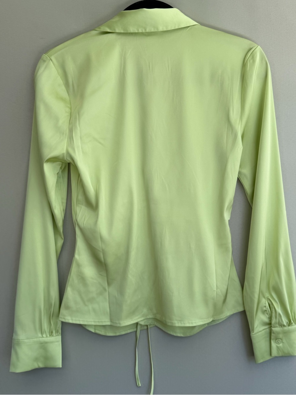 The Drop x Karen Kimball Lime Ruched Tie Front Satin Blouse Women’s XS NWT - Picture 12 of 12